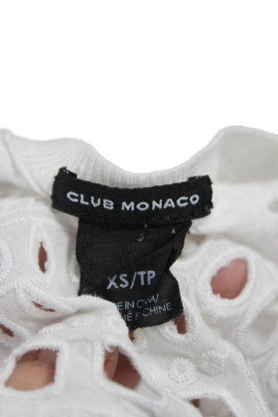 Club Monaco Women Cardigan White Linen Geometric 3/4 Sleeve Round Neck Size XS