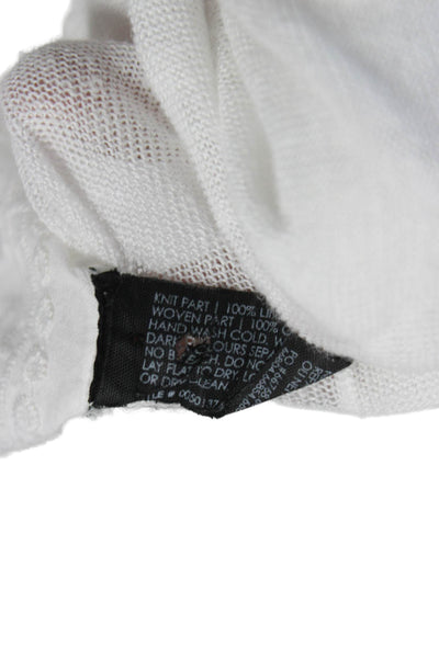 Club Monaco Women Cardigan White Linen Geometric 3/4 Sleeve Round Neck Size XS