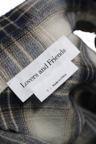 Lovers + Friends Womens Tunic Buttonup Beige Plaid Collared Longsleeve Size S