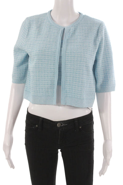 Zara Women Blouse Blue Check Round Neck Pullover 3/4 Sleeve Polyester Size M