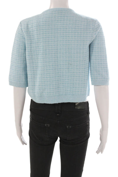 Zara Women Blouse Blue Check Round Neck Pullover 3/4 Sleeve Polyester Size M