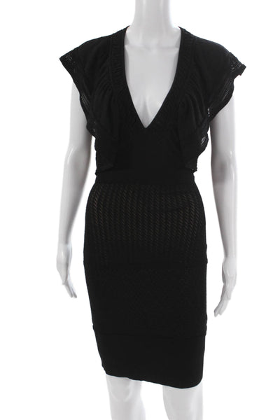 Catherine Malandrino Women Bodycon Black V Neck Short Sleeve Dress Size S