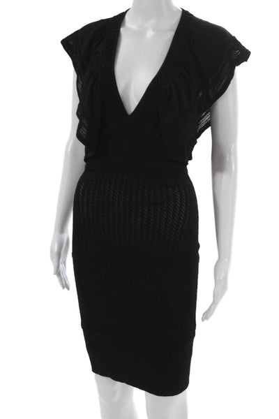 Catherine Malandrino Women Bodycon Black V Neck Short Sleeve Dress Size S