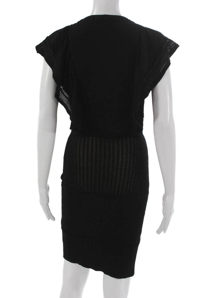 Catherine Malandrino Women Bodycon Black V Neck Short Sleeve Dress Size S