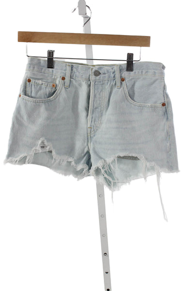 Levis Womens Cut-Off Blue Cotton Shorts Button Size 28