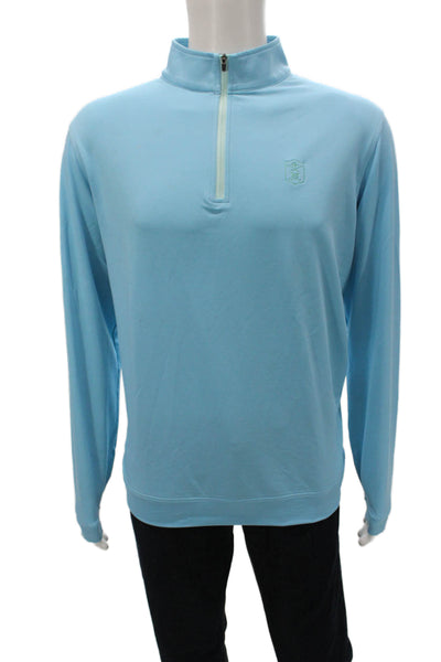 Peter Millar Mens Pullover Blue Mock Neck Zip Long Sleeve Polyester Size L