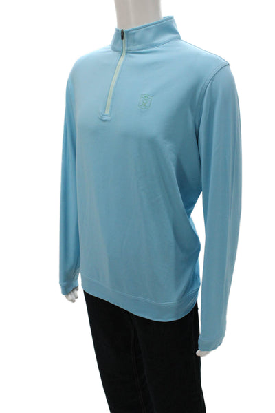 Peter Millar Mens Pullover Blue Mock Neck Zip Long Sleeve Polyester Size L