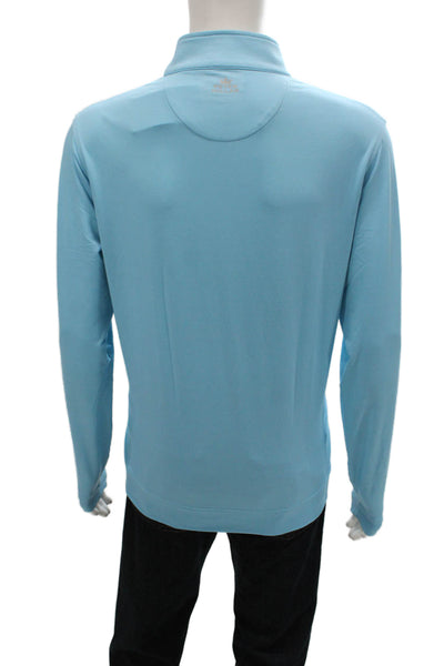 Peter Millar Mens Pullover Blue Mock Neck Zip Long Sleeve Polyester Size L