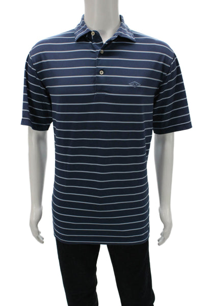Peter Millar Mens Blue Striped Short Sleeve Collared Polo Size M