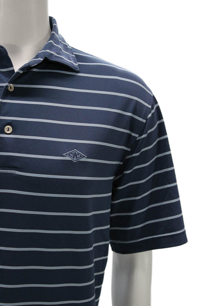 Peter Millar Mens Blue Striped Short Sleeve Collared Polo Size M