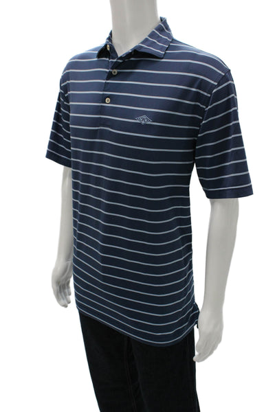 Peter Millar Mens Blue Striped Short Sleeve Collared Polo Size M
