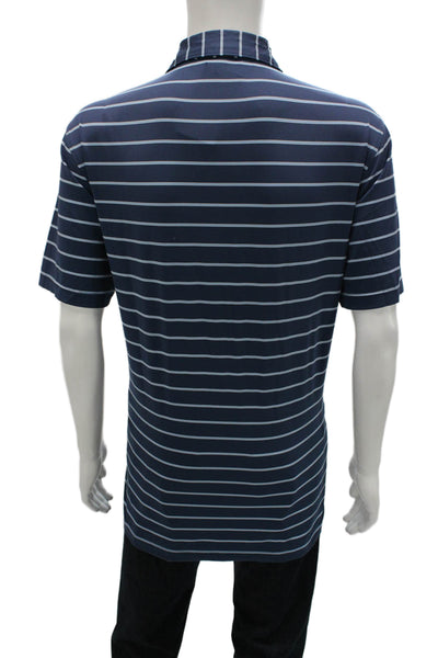 Peter Millar Mens Blue Striped Short Sleeve Collared Polo Size M