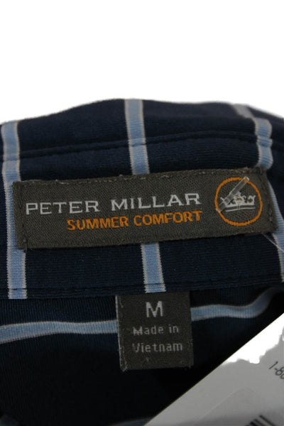 Peter Millar Mens Blue Striped Short Sleeve Collared Polo Size M