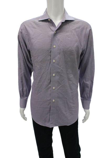 Brooks Brothers Mens Button-Down Dress Shirt Purple Cotton Check Size L
