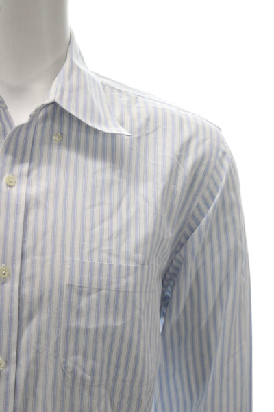 Brooks Brothers Mens Button Down Striped Blue Cotton Collared Shirt Size L