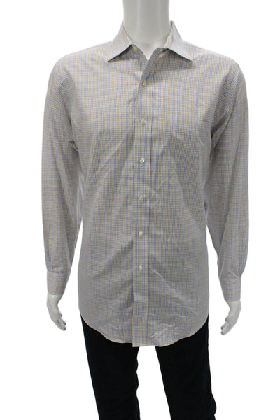 Brooks Brothers Mens Button Down Gingham Cotton Dress Shirt Blue Size L