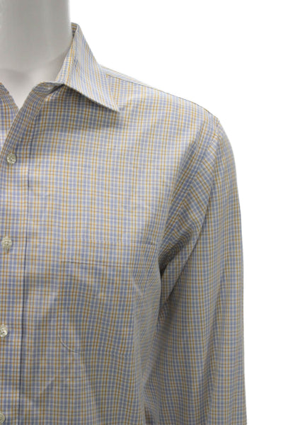 Brooks Brothers Mens Button Down Gingham Cotton Dress Shirt Blue Size L