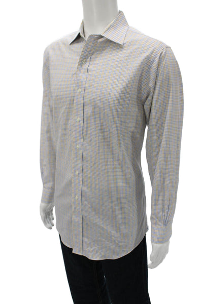 Brooks Brothers Mens Button Down Gingham Cotton Dress Shirt Blue Size L