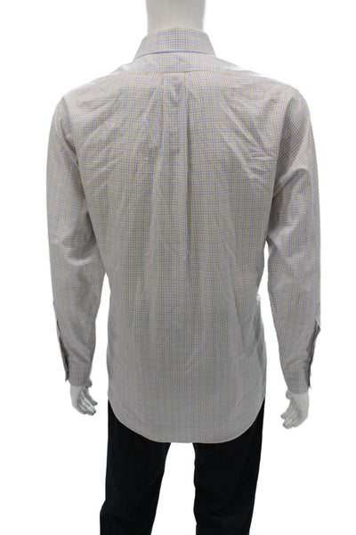 Brooks Brothers Mens Button Down Gingham Cotton Dress Shirt Blue Size L