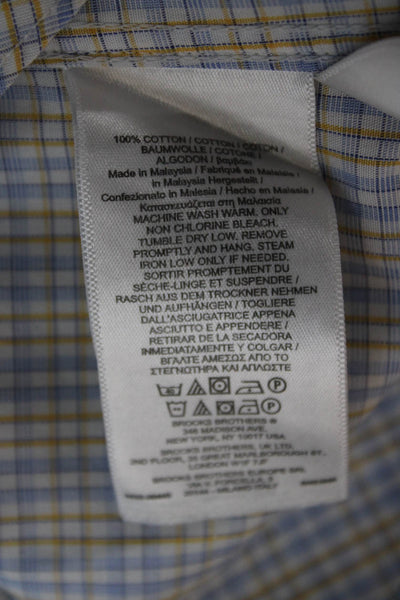 Brooks Brothers Mens Button Down Gingham Cotton Dress Shirt Blue Size L
