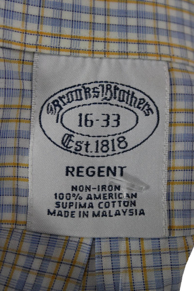 Brooks Brothers Mens Button Down Gingham Cotton Dress Shirt Blue Size L