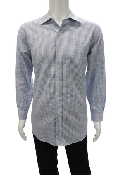 Brooks Brothers Mens Button Down Collared Check Cotton Long Sleeve Blue Size L