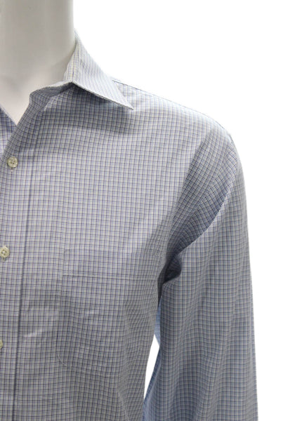 Brooks Brothers Mens Button Down Collared Check Cotton Long Sleeve Blue Size L