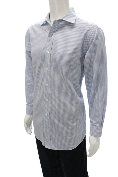 Brooks Brothers Mens Button Down Collared Check Cotton Long Sleeve Blue Size L