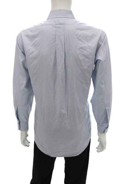 Brooks Brothers Mens Button Down Collared Check Cotton Long Sleeve Blue Size L