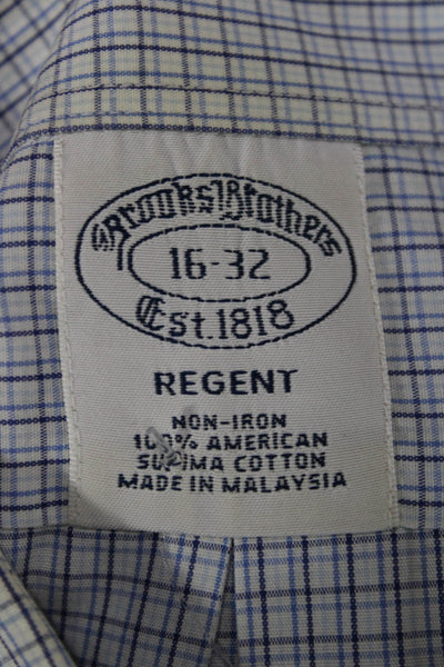 Brooks Brothers Mens Button Down Collared Check Cotton Long Sleeve Blue Size L