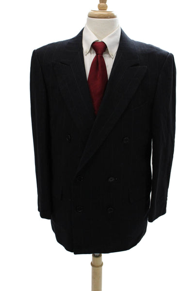Hickey Freeman Mens Suit Jacket Black Striped Wool Button Size 42
