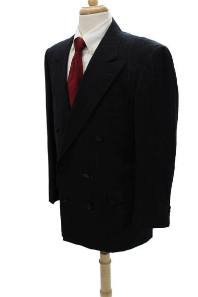 Hickey Freeman Mens Suit Jacket Black Striped Wool Button Size 42
