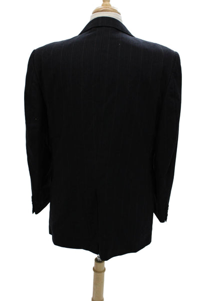 Hickey Freeman Mens Suit Jacket Black Striped Wool Button Size 42