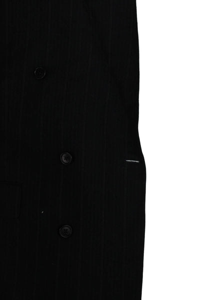 Hickey Freeman Mens Suit Jacket Black Striped Wool Button Size 42