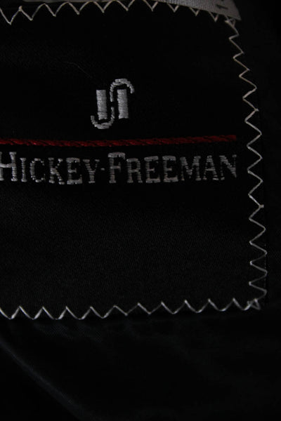 Hickey Freeman Mens Suit Jacket Black Striped Wool Button Size 42