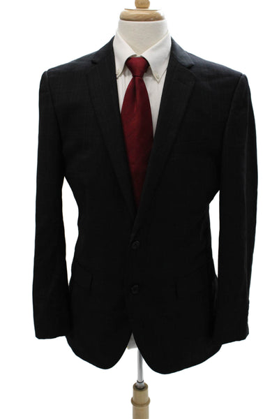 Egara Mens Blazer Black Plaid Wool Blend Button Front Fall Size 42