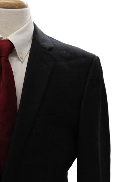Egara Mens Blazer Black Plaid Wool Blend Button Front Fall Size 42