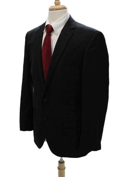 Egara Mens Blazer Black Plaid Wool Blend Button Front Fall Size 42