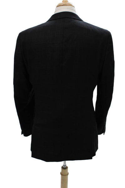 Egara Mens Blazer Black Plaid Wool Blend Button Front Fall Size 42