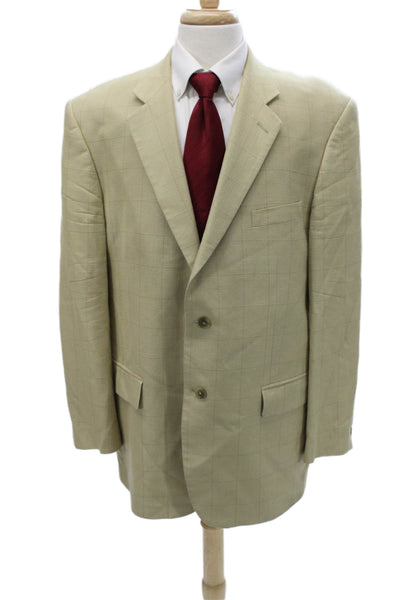 Pronto Uomo Mens Suit Jacket Beige Silk Checked Button Size 46