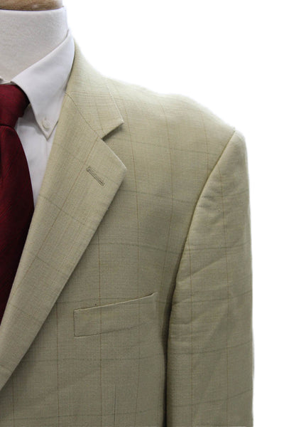 Pronto Uomo Mens Suit Jacket Beige Silk Checked Button Size 46