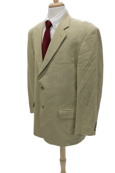 Pronto Uomo Mens Suit Jacket Beige Silk Checked Button Size 46