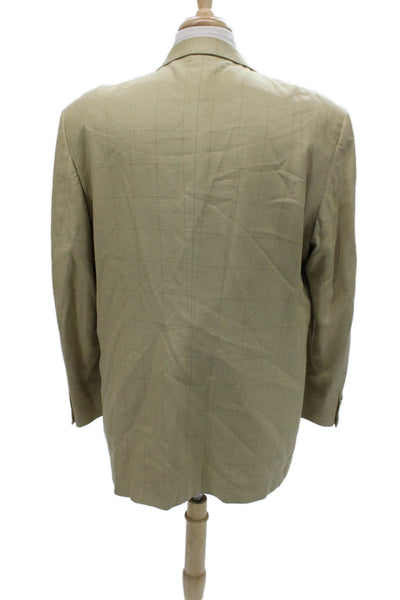 Pronto Uomo Mens Suit Jacket Beige Silk Checked Button Size 46