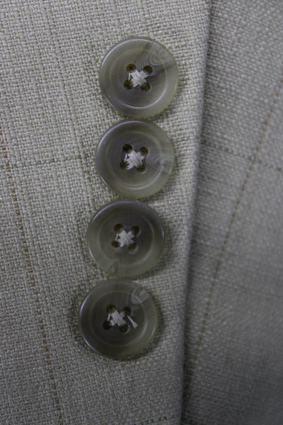 Pronto Uomo Mens Suit Jacket Beige Silk Checked Button Size 46