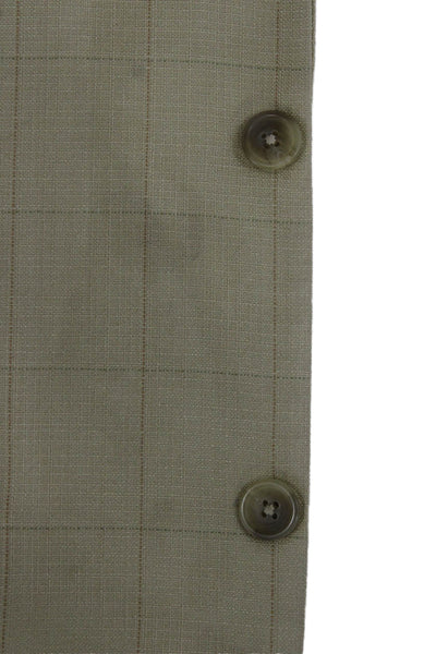 Pronto Uomo Mens Suit Jacket Beige Silk Checked Button Size 46