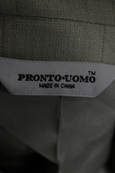 Pronto Uomo Mens Suit Jacket Beige Silk Checked Button Size 46