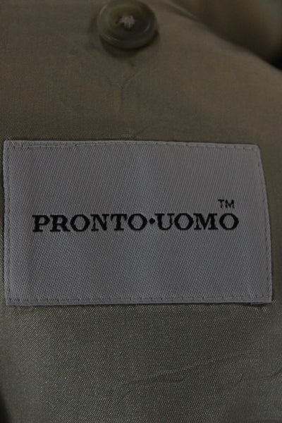 Pronto Uomo Mens Suit Jacket Beige Silk Checked Button Size 46