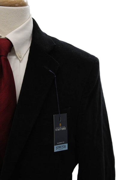 Stafford Mens Black Cotton Blazer Button Solid Fall Size 44