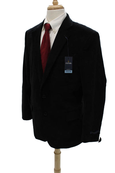 Stafford Mens Black Cotton Blazer Button Solid Fall Size 44