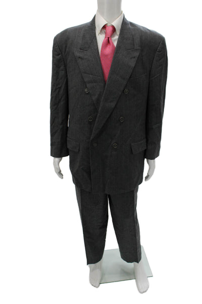 Boss Hugo Boss Men 2 Piece Striped Wool Gray Suit Size 44